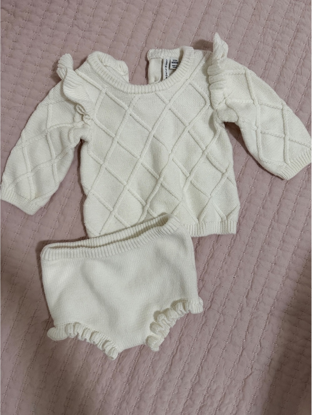Janie and Jack Baby Girl Ivory Cable Knit Sweater & Bloomer Set 3-6M